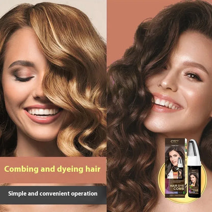 Hair colouring comb kit with 200ml bottle and attached applicator in brown, wine red or dark brown.