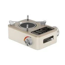 White stainless steel portable infrared gas stove for outdoor camping use.
