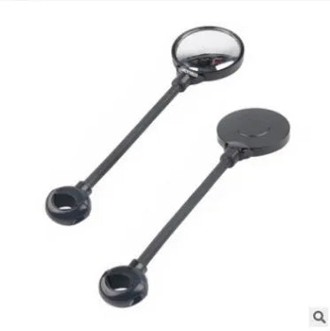 Black metal bicycle rearview mirror with hose clamp adjustment mounted on helmet, two-pack configuration
