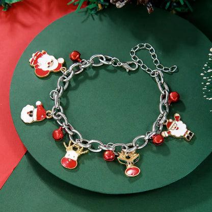 Festive Christmas Metal Chain Bracelet with Santa Claus and snowflake designs