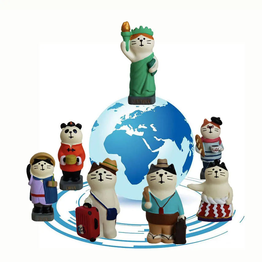 Cartoon Statue of Liberty resin cat craft figurine in Earth Instrument Cat or Carp Cat style.