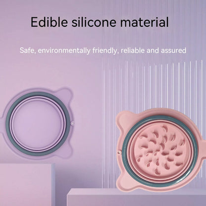 Foldable silicone double pet bowl with non-slip base in various colors