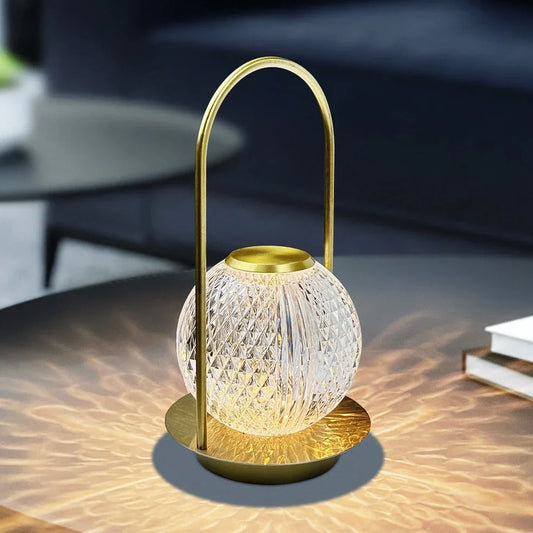 Metal portable ambience light with lantern shape measuring 11×23cm, showing touch controls and 27 colour options