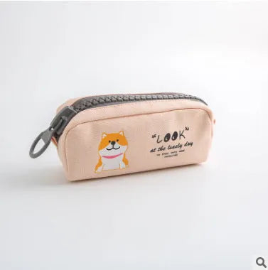 Leather pencil case, 22cm x 9.5cm x 7cm, zip closure, animal and fruit patterns, 18 colours