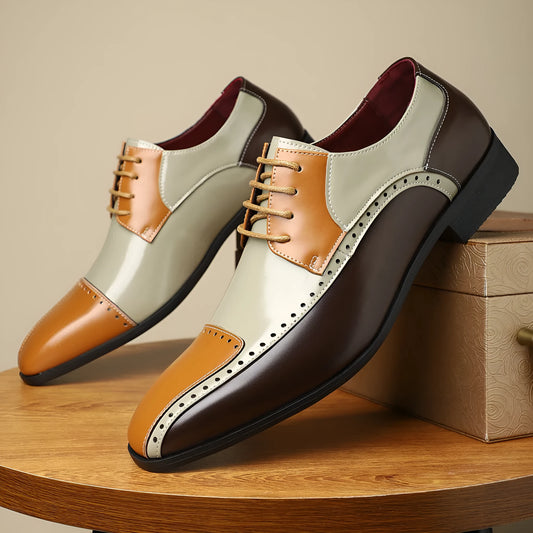 Men's low top leather shoes in black, green, or purple with artificial PU upper and EVA sole
