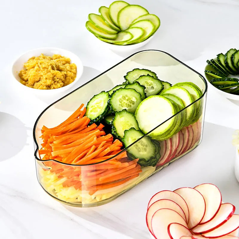 Single Board Vegetable Cutter with Interchangeable Stainless Steel Blades, Multi-Function Kitchen Gadget with Transparent Green Housing, 1.5L Large Capacity Chopper with Drain Basket Option