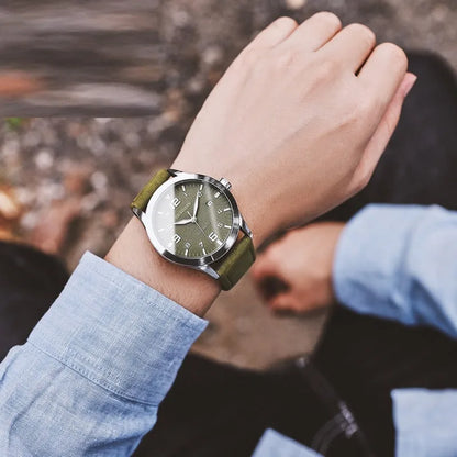 Casual business retro leather automatic mechanical watch with 12mm thickness on wrist, showing colour options