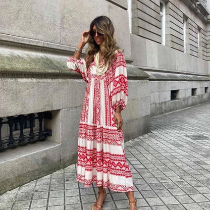 Elegant boho-chic summer dress with floral print in various color options