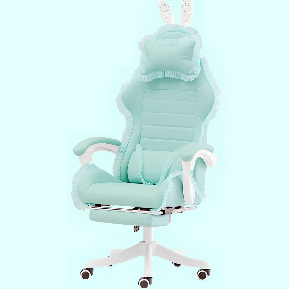 Adjustable height computer gaming chair with swivel base in green lace pattern