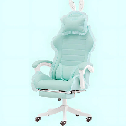 Adjustable height computer gaming chair with swivel base in green lace pattern