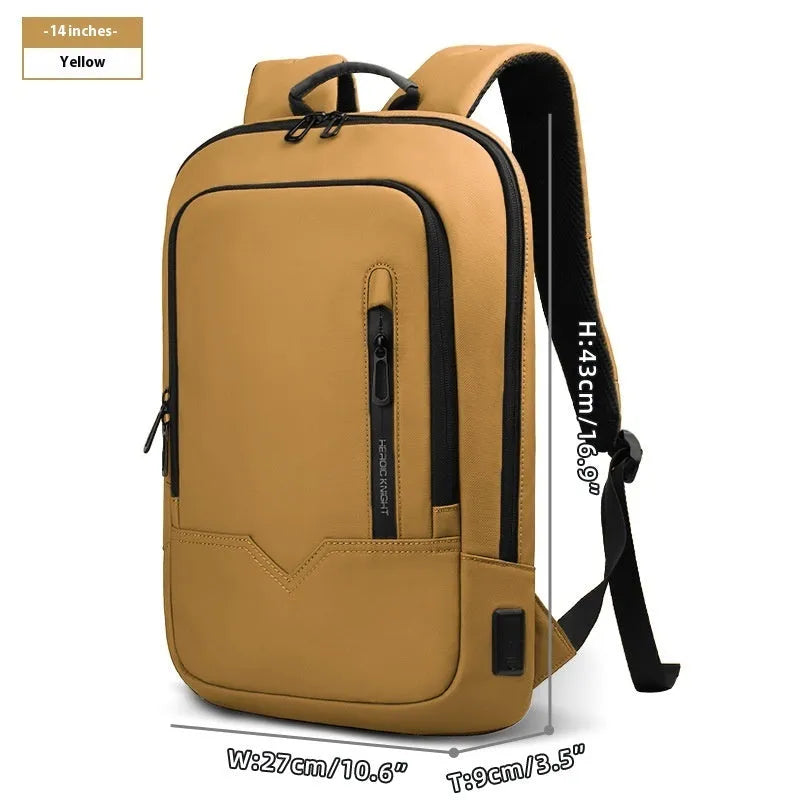 Lightweight men's polyester commuter backpack with USB charging port in multiple colour options.