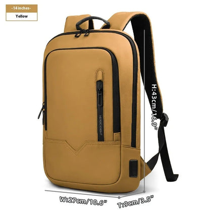 Lightweight men's polyester commuter backpack with USB charging port in multiple colour options.