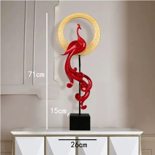 European-style phoenix ornament craft in synthetic resin with intricate detailing, available in festive red, rose gold, or elegant silver finishes