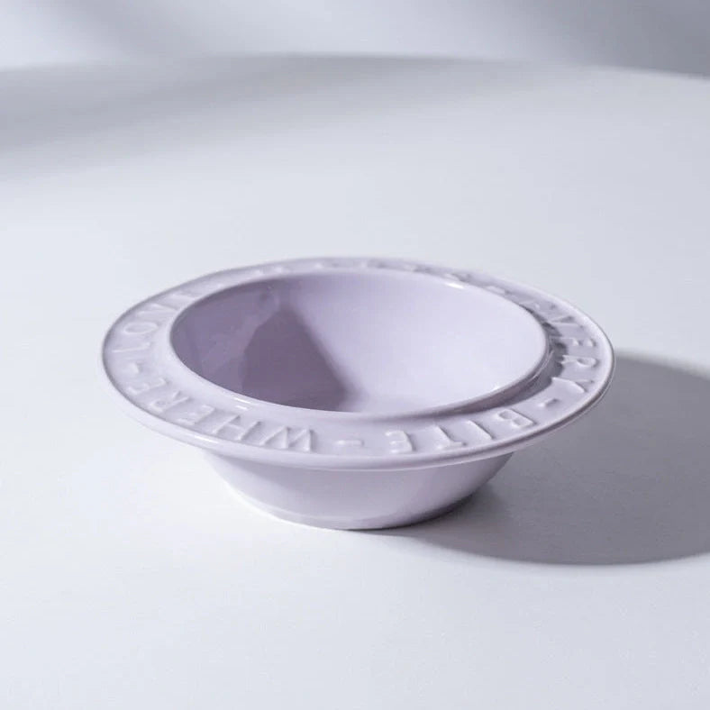 Ceramic cat bowl with iron anti-tip frame in blue colour with silicone pad