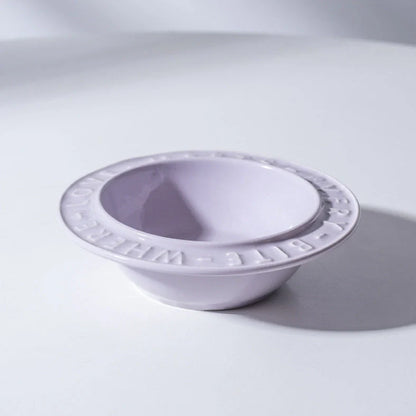 Ceramic cat bowl with iron anti-tip frame in blue colour with silicone pad