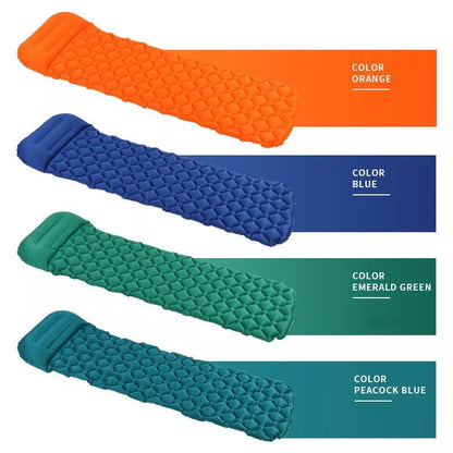 Automatic inflatable camping mat in various colors, compact and lightweight for outdoor adventures