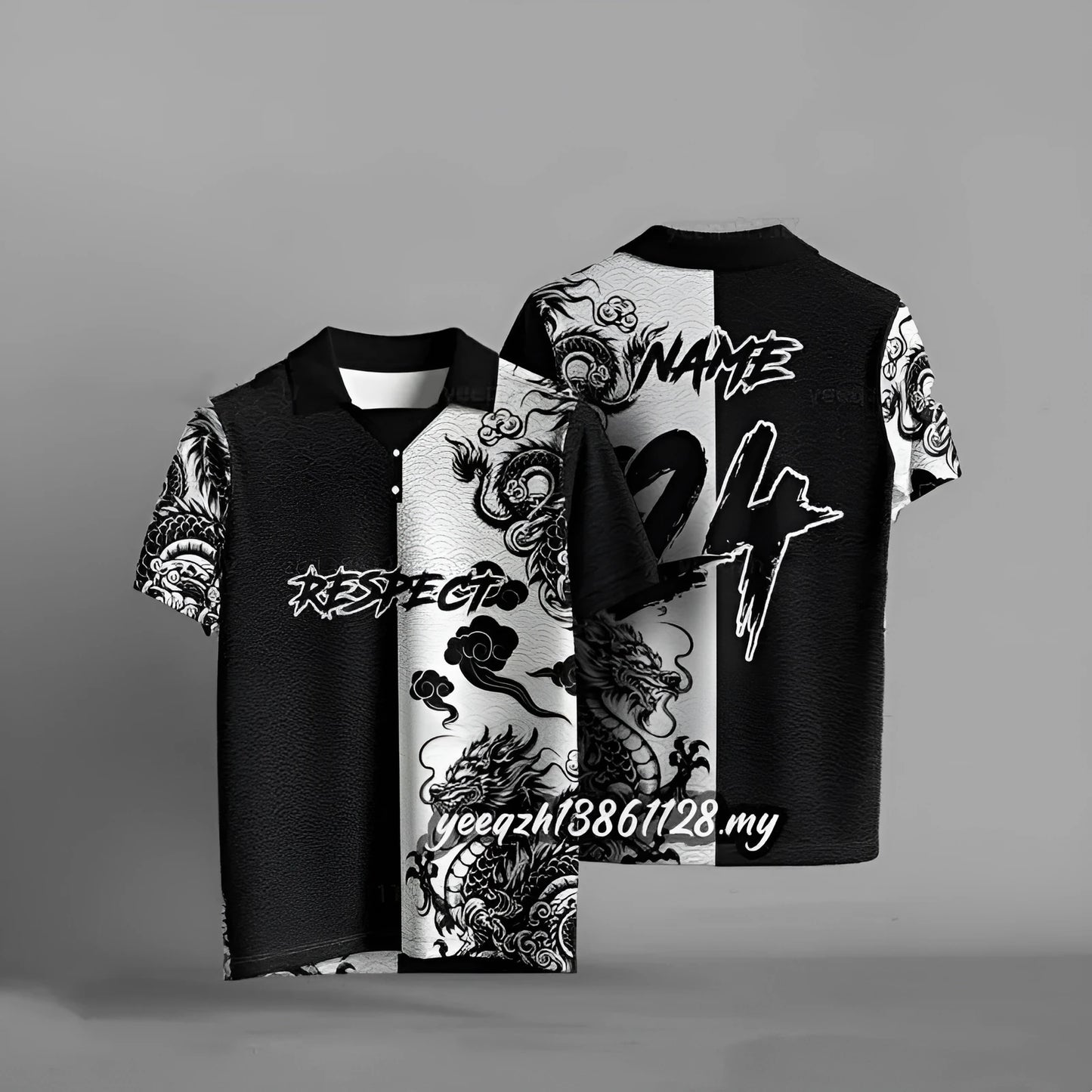 Black digital print t-shirt with 3D design, loose fit and short sleeves