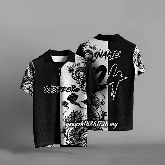 Black digital print t-shirt with 3D design, loose fit and short sleeves