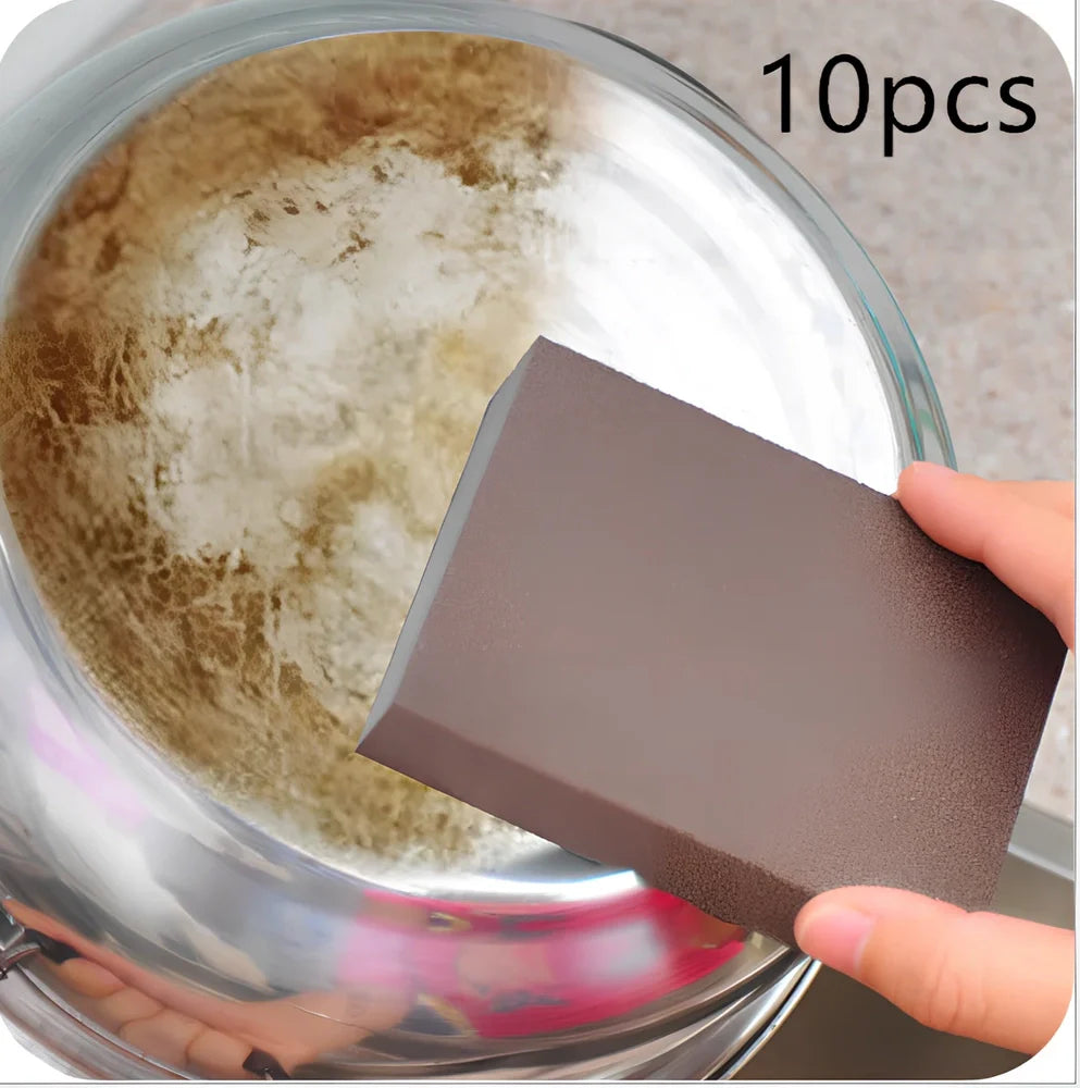 Magic eraser cotton nano emery sponge measuring 10x7x2.5cm with integrated 7cm steel ball for kitchen cleaning