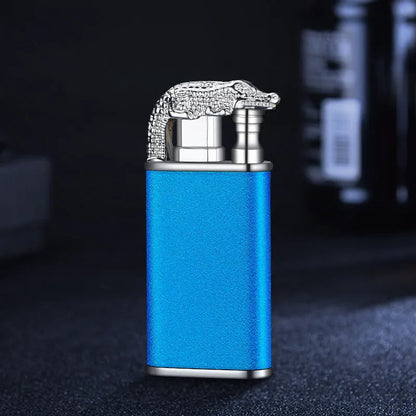 Metal dragon dolphin design double flame windproof lighter with blue jet fire