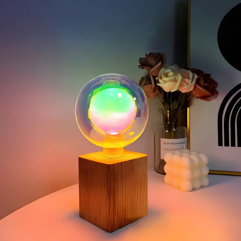 Cute atmosphere lamp night light, 7cm x 18cm glass shade on wood base, 3W LED in red love, green love or colorful double layer for 8-15m² rooms