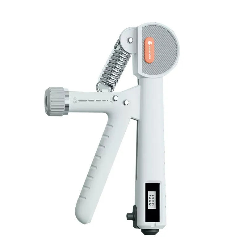 Adjustable spring hand grip trainer in army green, black, or ivory white.