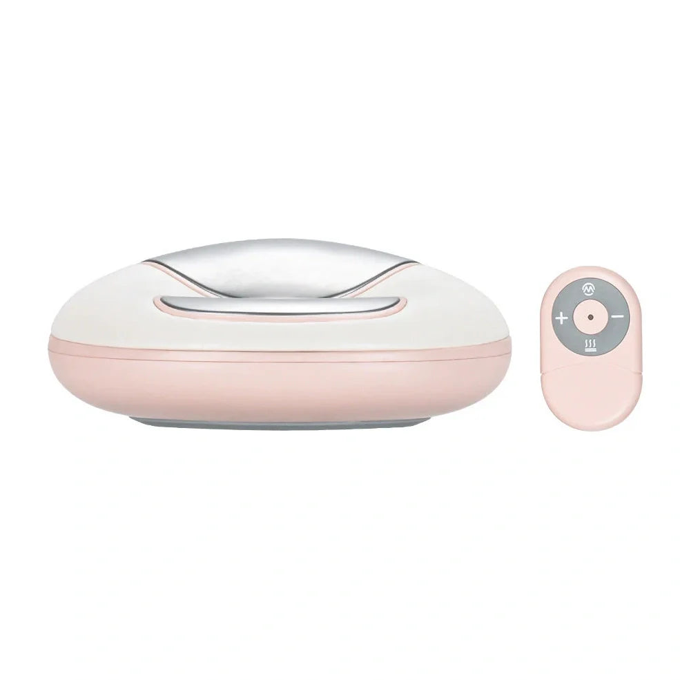 White electric hand massager device with pulse modes and heat for palm relief, 140x141x57mm size