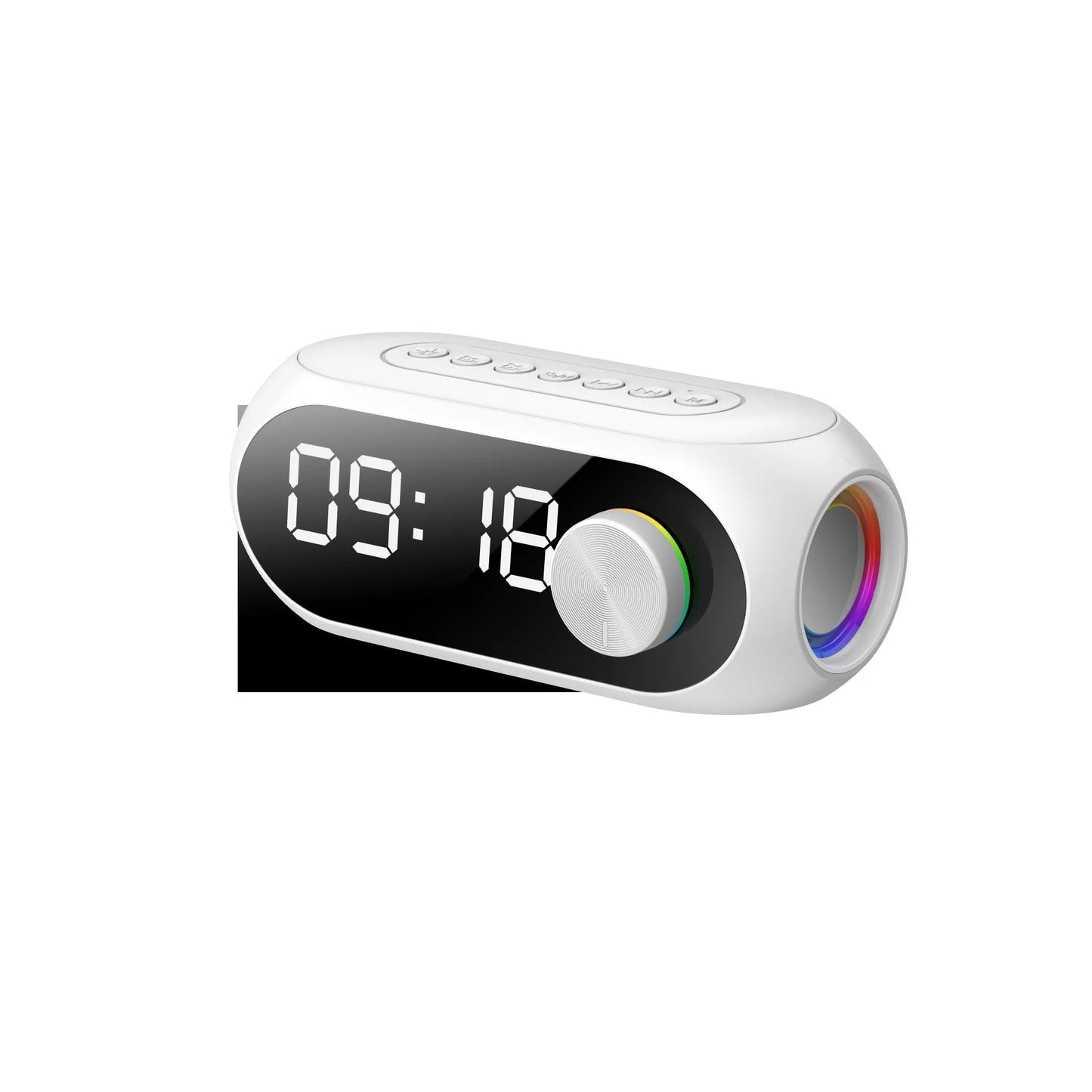 Extra Bass Portable Mini Clock Household speaker in S8 Black, showing compact size and USB port