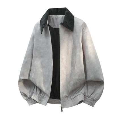 Men's black casual jacket with textured stitching on the lapel and a straight hem.