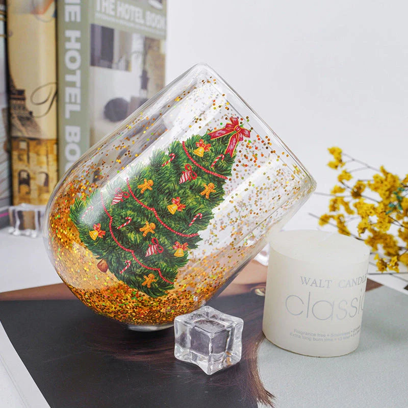 Christmas Tree Tumbler with flowing sequins and double-layer design for festive drinks