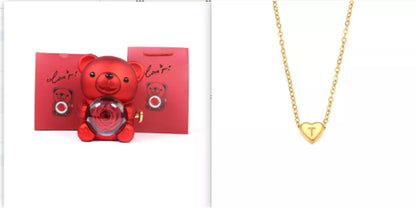 Eternal Rose Teddy Bear Jewelry Box with rotating drawer and preserved rose