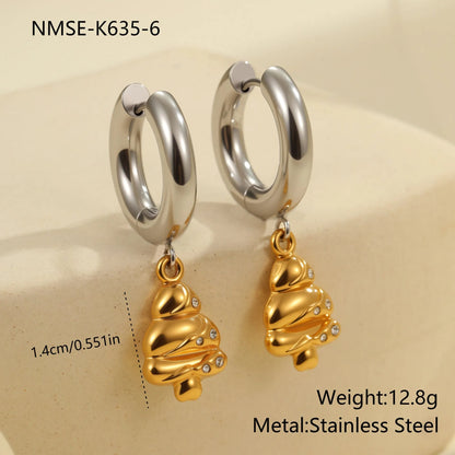 Stainless steel Christmas tree earrings with 18K gold electroplating in heart and star shapes