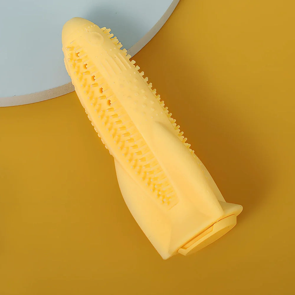 Rocket shaped dog teething stick measuring 15cm long in solid sky blue colour