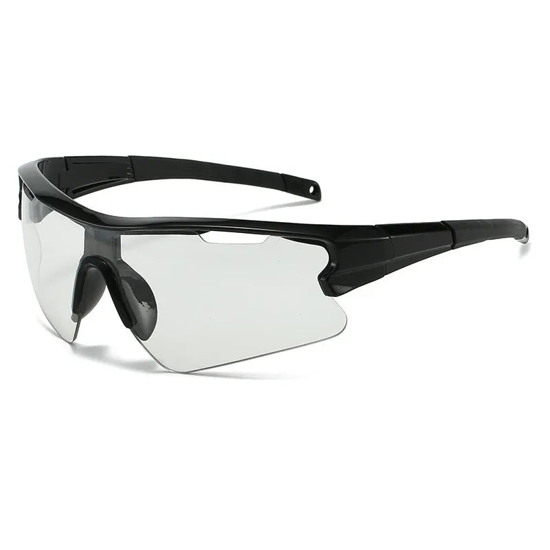 Windproof sports sunglasses with adjustable pads in black frame and grey lens for outdoor cycling