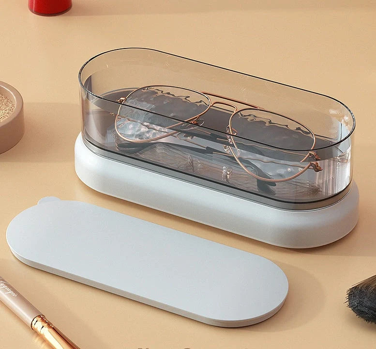 Compact ultrasonic cleaning machine for watches and small items, white color