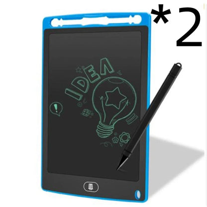 8.5-inch LCD writing board with stylus showing pressure-sensitive writing on blue background