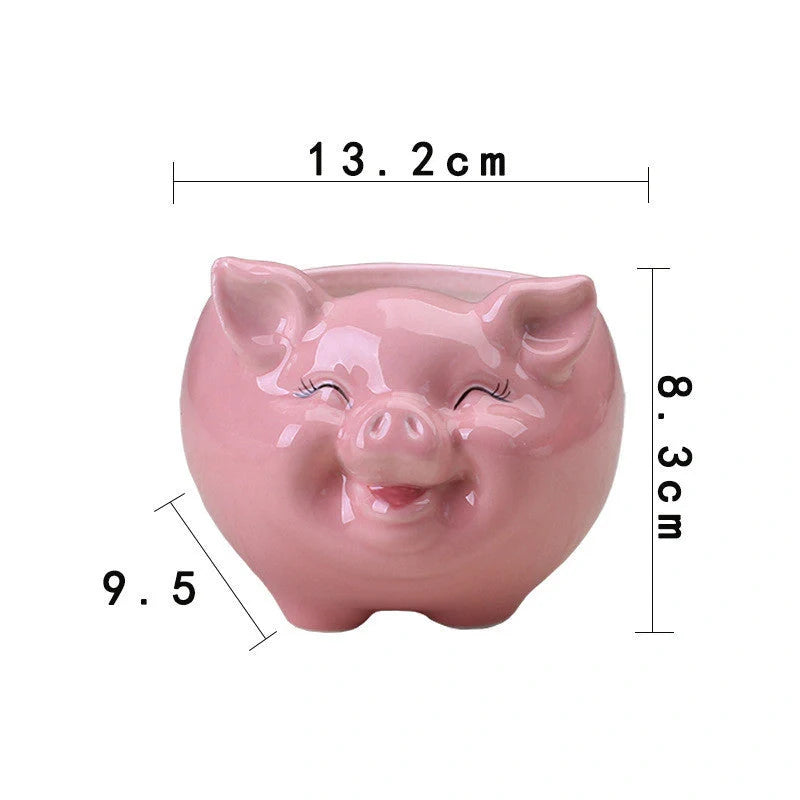 Hand-painted Nordic cartoon animal ceramic succulent pot in white, pink, or blue, small, medium, or large size