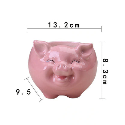 Hand-painted Nordic cartoon animal ceramic succulent pot in white, pink, or blue, small, medium, or large size