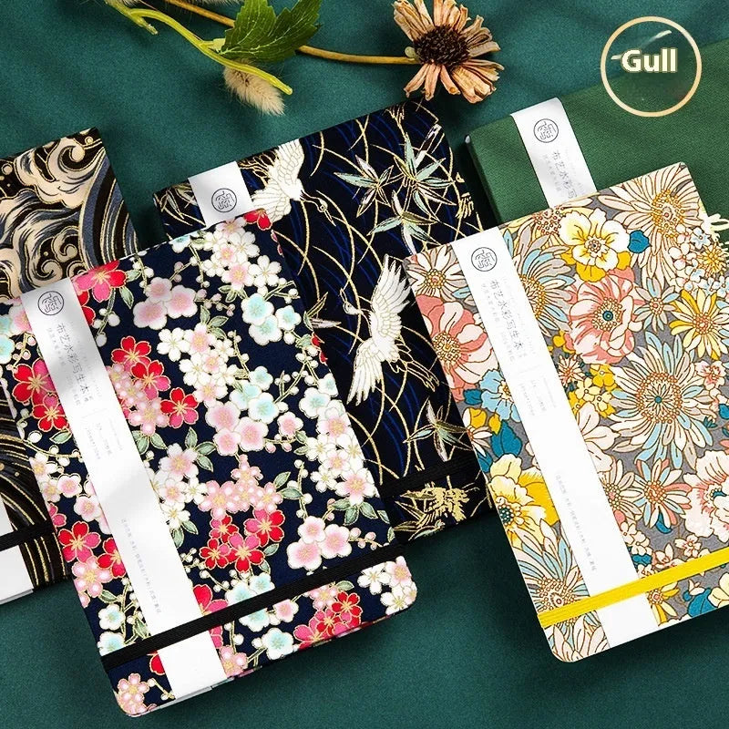 Feiluniao watercolour notebook with fabric cover, 185mm length, open to show paper for painting.