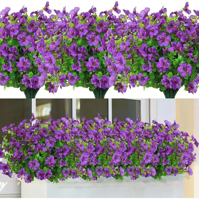 Artificial eucalyptus violet flower stem in plastic, available in seven colours for home and wedding decor