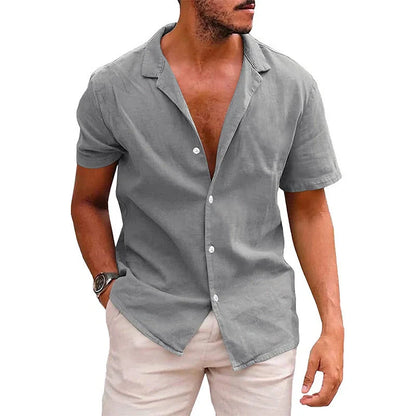 Men's casual linenCotton short sleeve button-down shirt in various colors
