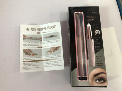 Mini electric eyebrow trimmer with LED light and gold plated head