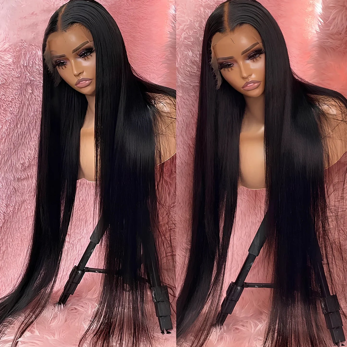 13x4 transparent lace front human hair wig with Brazilian straight texture showing natural hairline
