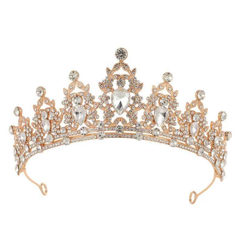 Baroque crown bride headdress in alloy with rhinestone embellishment on a white background.