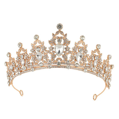 Baroque crown bride headdress in alloy with rhinestone embellishment on a white background.