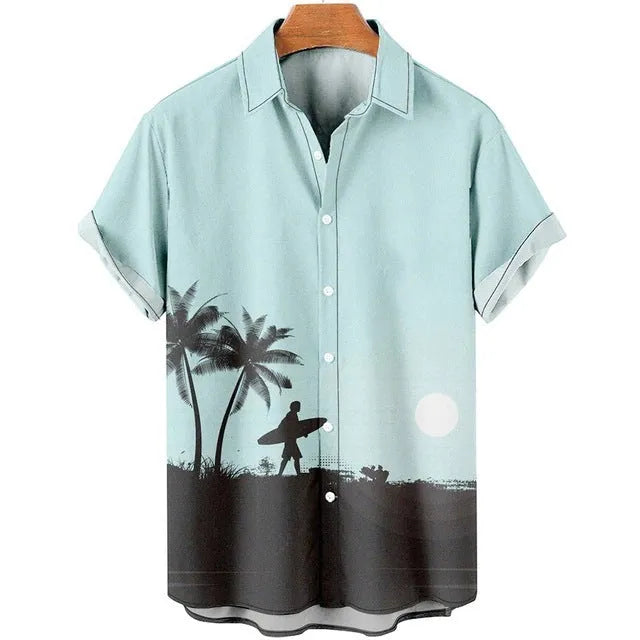Men's slim fit short sleeve shirt with colourful 3D digital floral print on polyester fabric