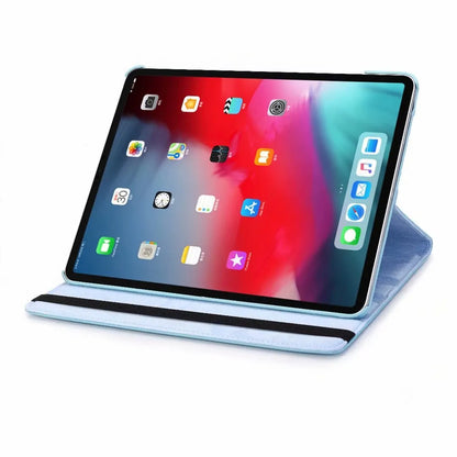 Imitation leather rotating clamshell sleeve case for iPad tablets in multiple colours.
