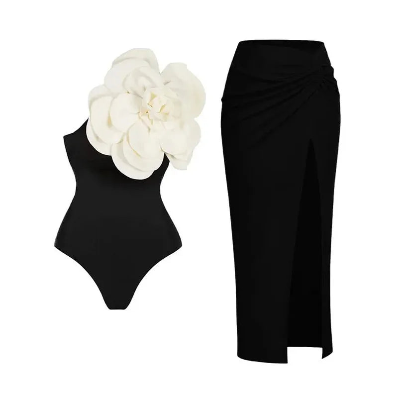 One-piece swimsuit with three-dimensional flower pattern in European and American fit.