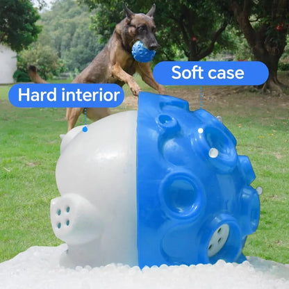Colourful dog toy ball with meteorite-shaped bumps for aggressive chewers and anxiety relief