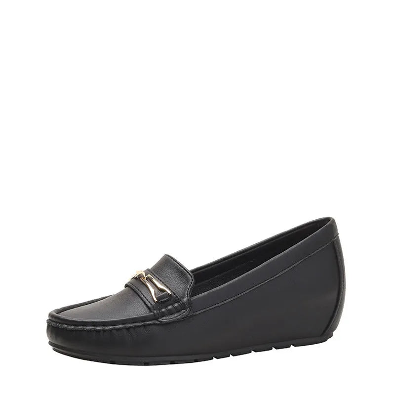 Men's black casual slip-on loafers with a raised heel for height increase